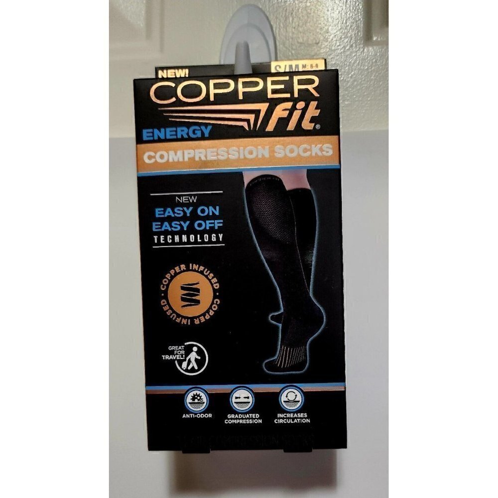 COPPER Fit Energy Compression Knee High Socks 1 Pair Size S/M Black 🆕